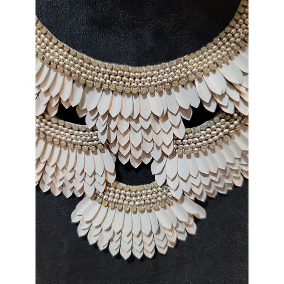 Women's Statement Layered Beaded Feather Design Necklace With Lobster Clasp Lock - Picture 3 of 7